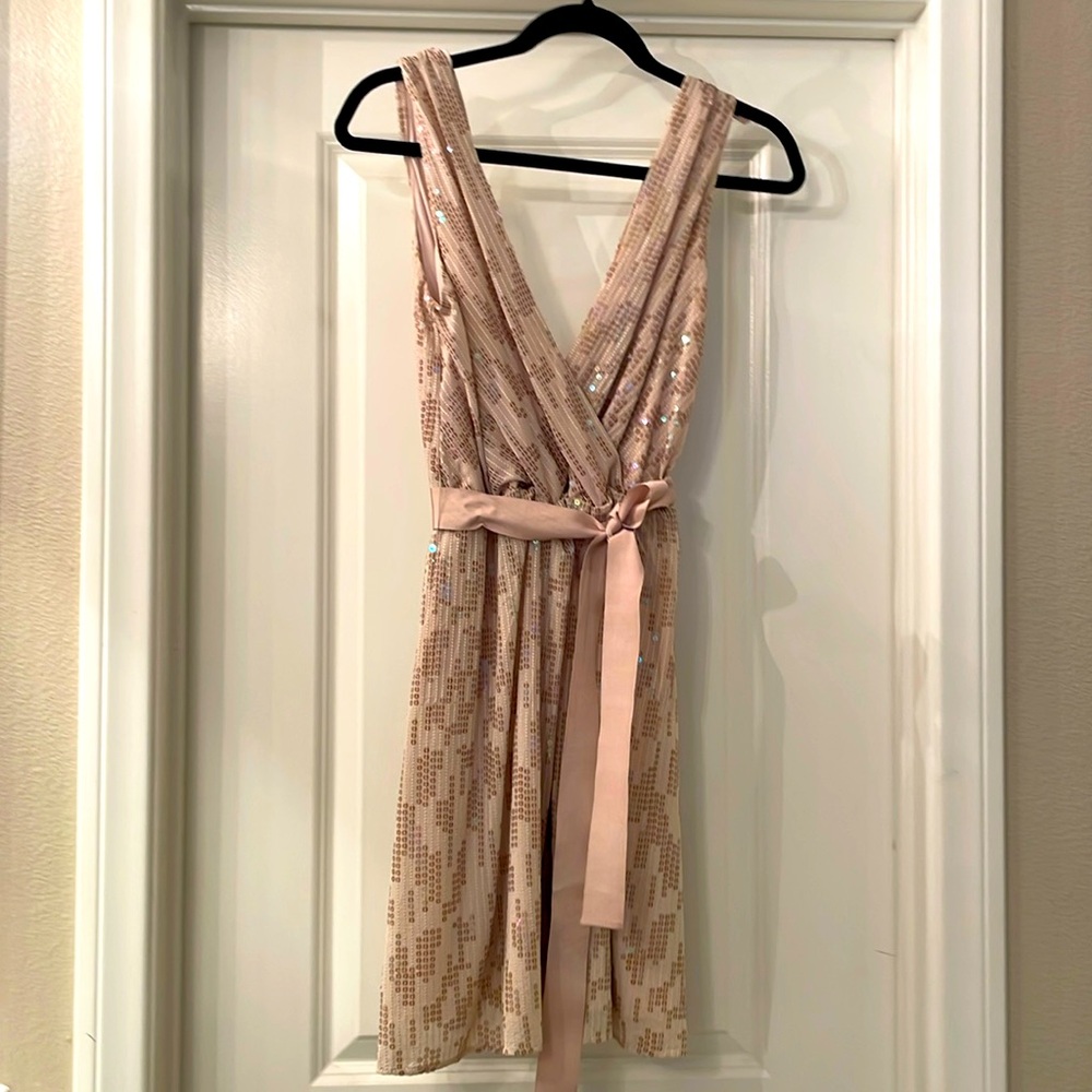 Express - Nude/Gold tone sequined belted dress - Medium